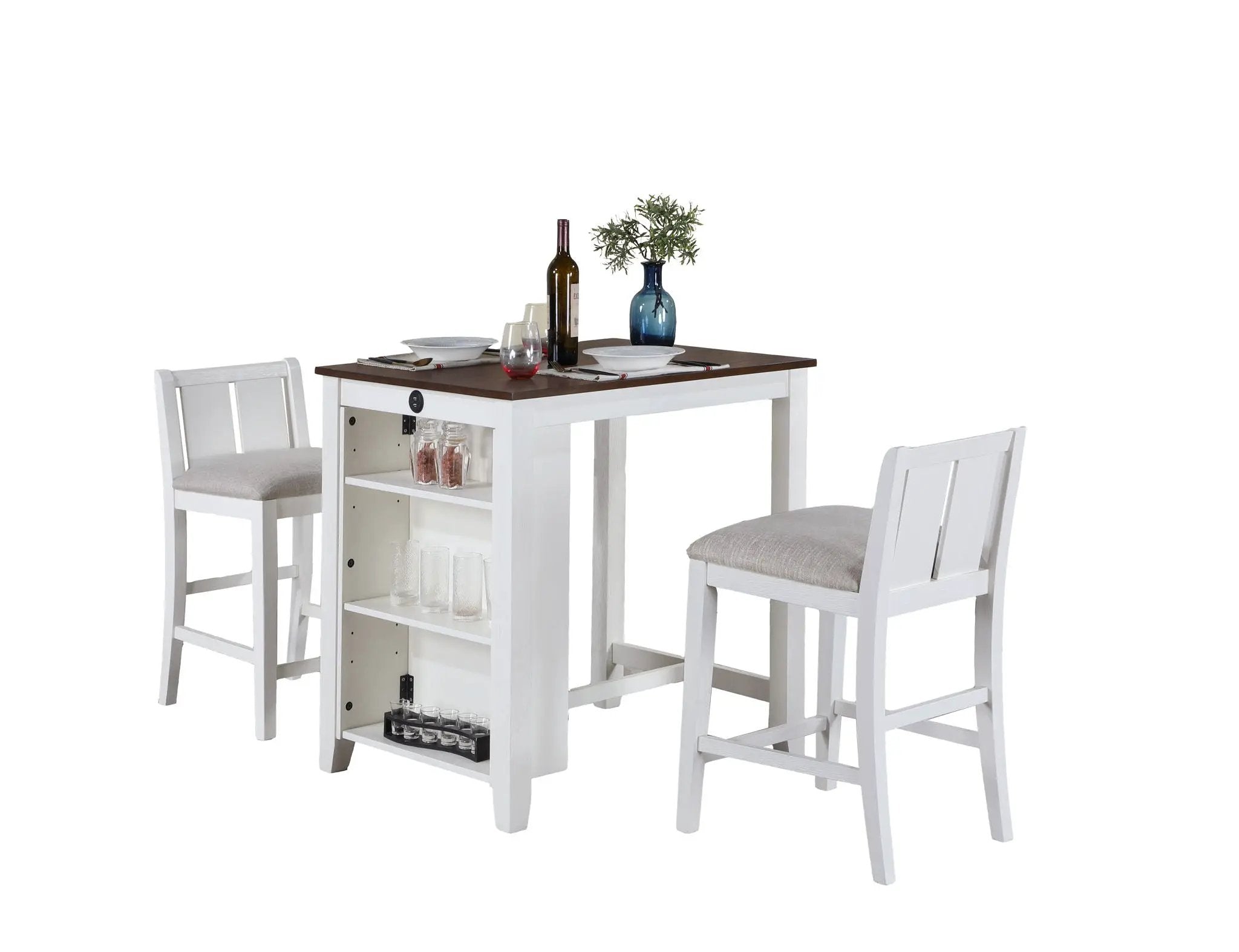 Graham - 3 Piece Small Space Counter Height Dining Table With Shelves And 2 Chairs (Set of 3) by Unique Piece Furniture