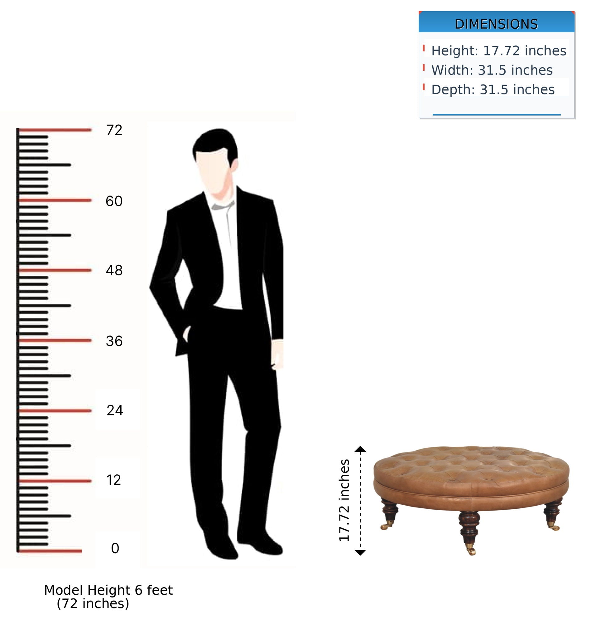 Buffalo - Round Ottoman With Castor Legs - Brown by HouseOfZazla
