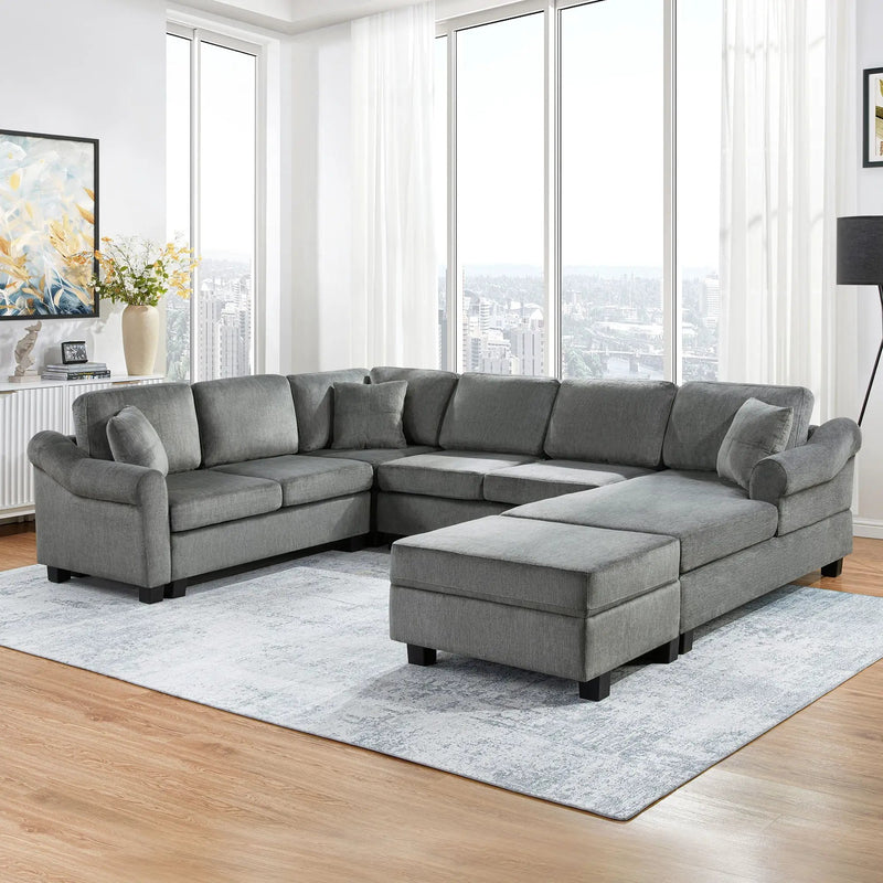 Contemporary U - Shaped Sectional Sofa With Movable Storage Ottoman by HouseOfZazla