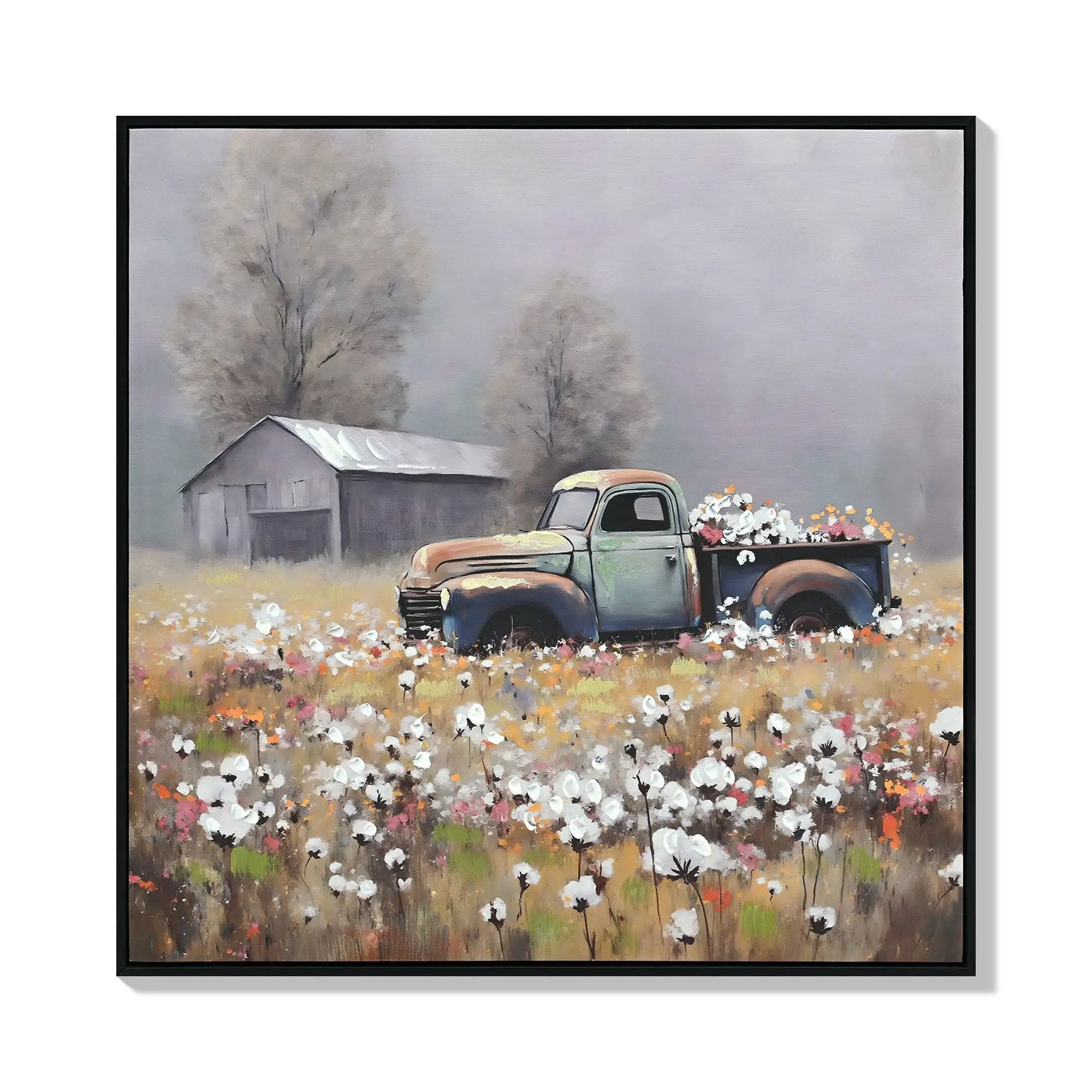 Old Truck Canvas Wall Art, Old Barn Pictures Wall Art - White / Vintage by Unique Piece Furniture