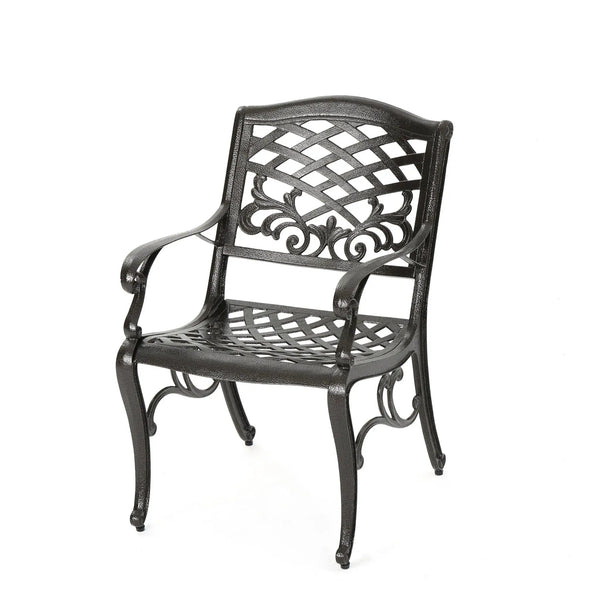 Luminea Outdoor Aluminum Dining Chair with Scroll Design, Bronze