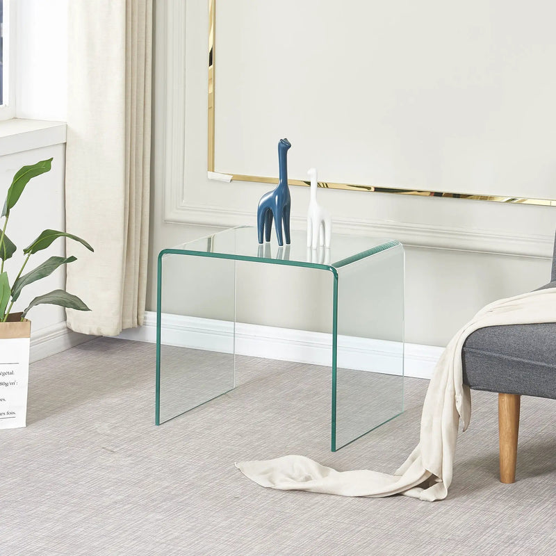 Tempered Bent Glass Sidetable, Transparent End Table, Sofa Table, Premium Glass, Multi Purpose Design - Transparent by Unique Piece Furniture