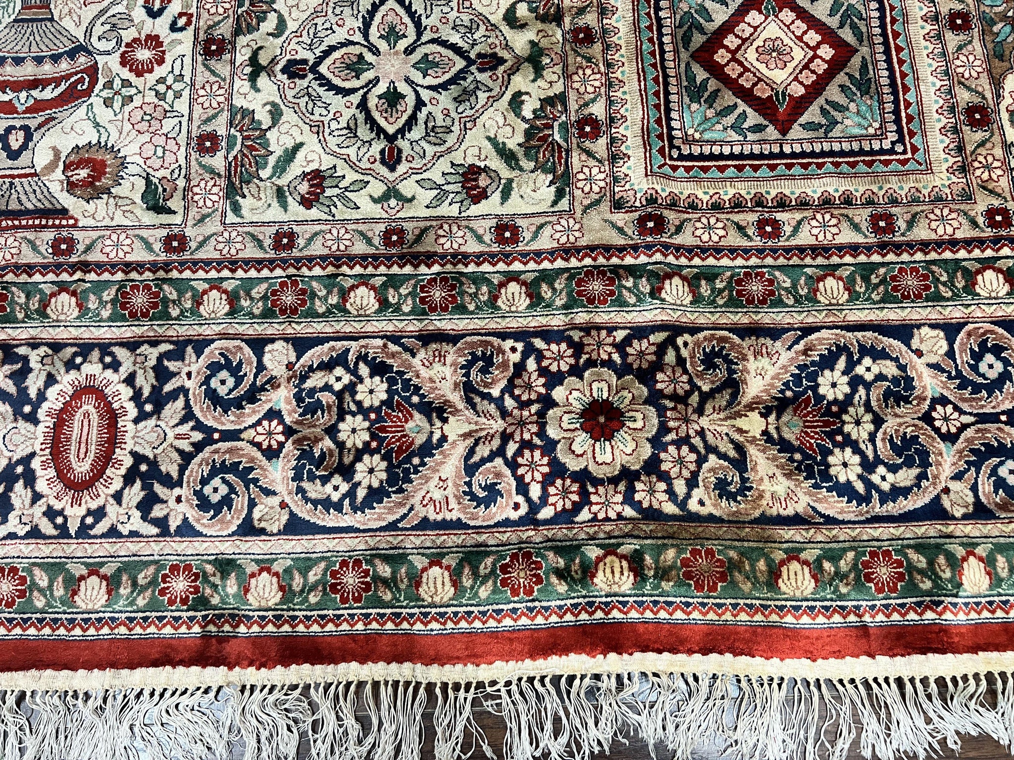 Silk Sino Persian Rug 9x12, Panel Design, Garden of Eden Pattern, Fine 200 KPSI, Hand Knotted Room Sized Silk Carpet, Vintage by Jewel Rugs