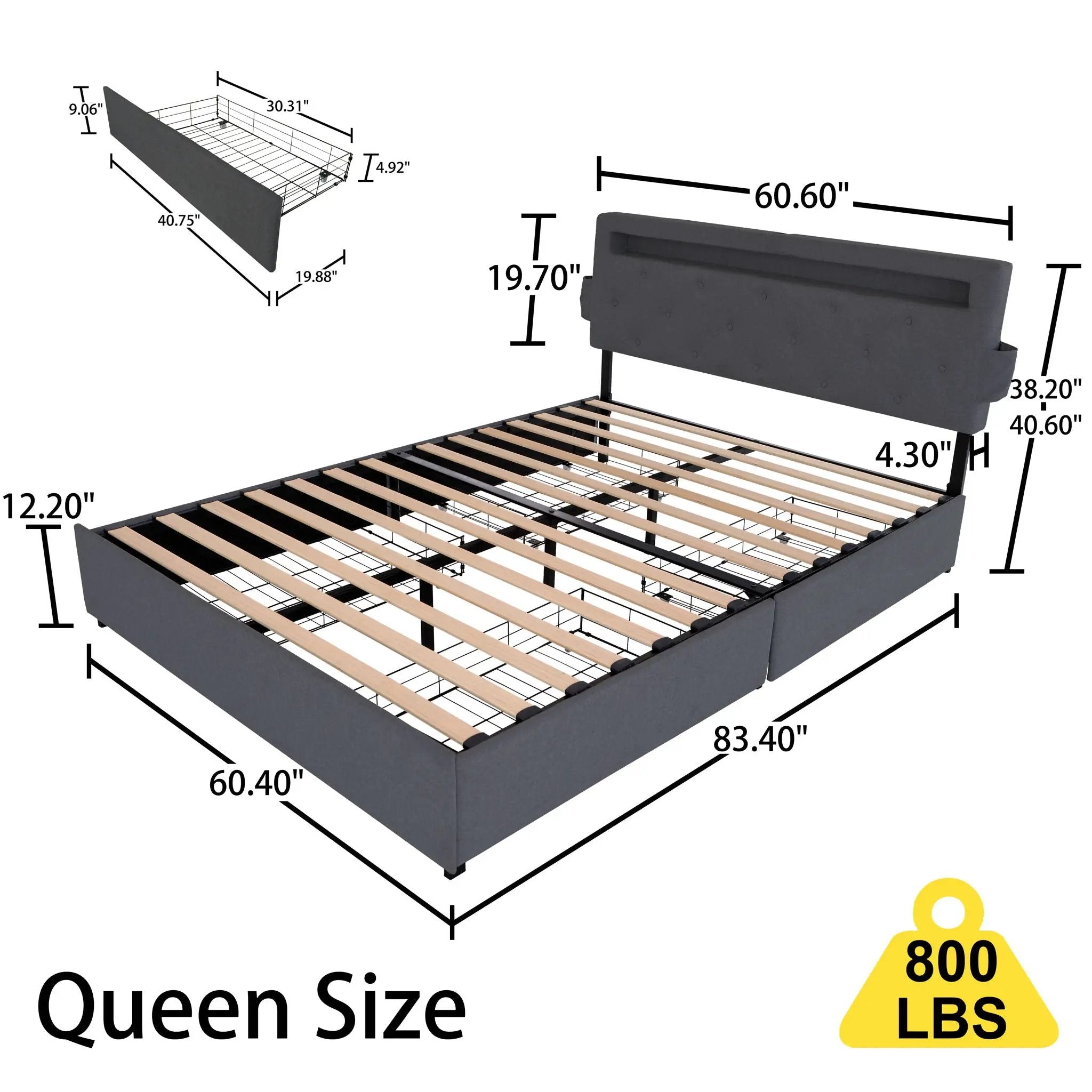 Bed With USB Charging Station, LED Lights, Headboard & Storage Drawers by Unique Piece Furniture