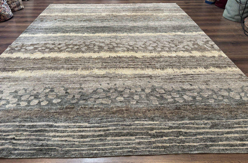 Modern Tibetan Wool Rug 8x10, Abstract, Contemporary, Handmade, Gray, Stripes by Jewel Rugs