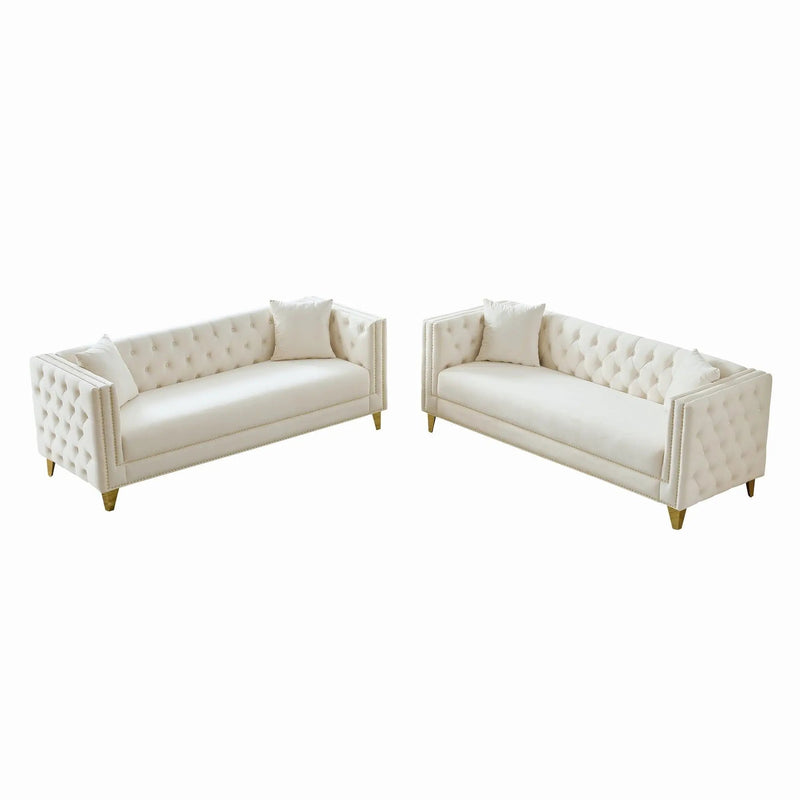 Deep Seat Sofa With Button Nailhead, Square Arm Couches by Unique Piece Furniture