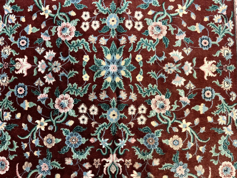 Indo Persian Rug 8x10, Red and Ivory, Floral Allover, Handmade Wool Area Rug by Jewel Rugs