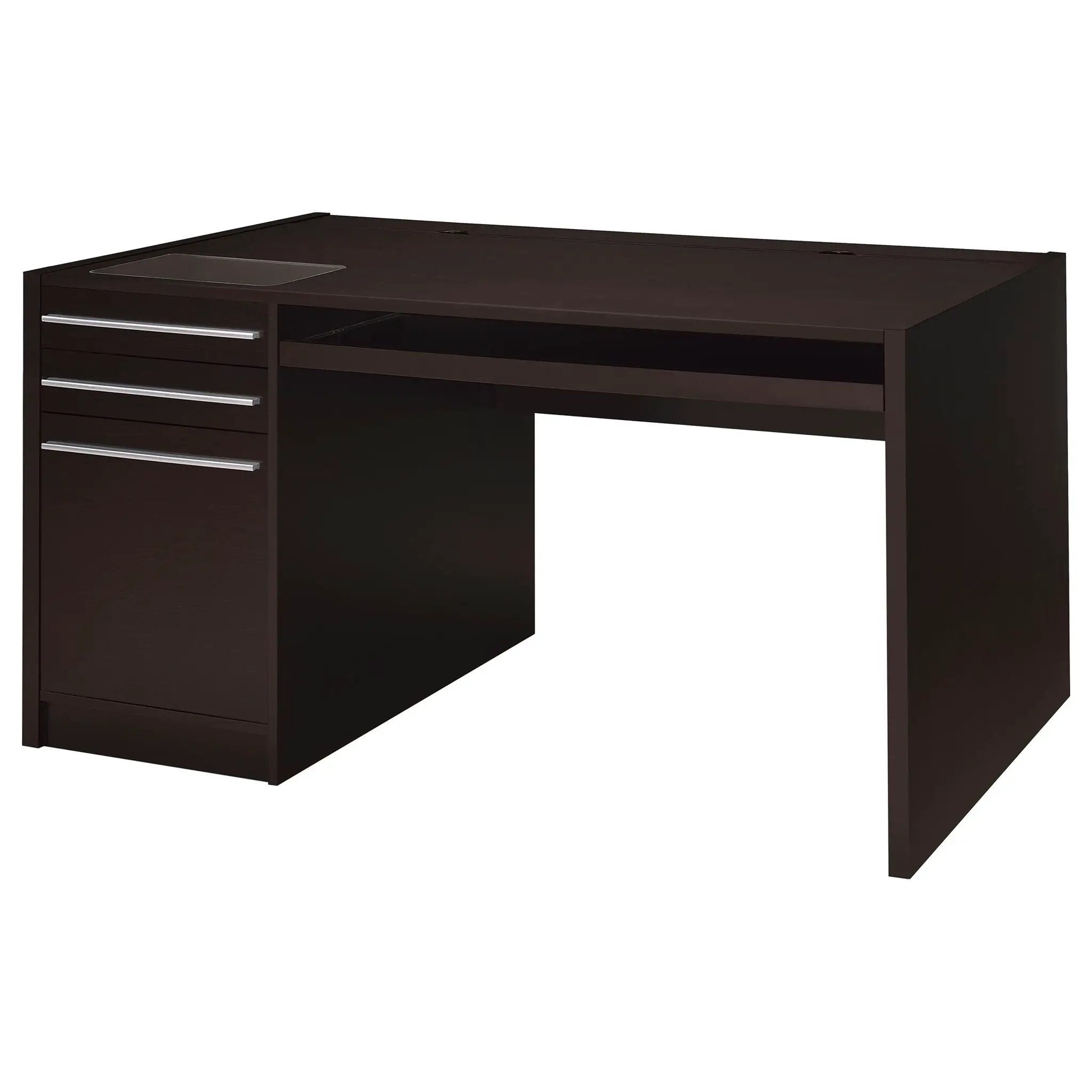 Halston - 3 Drawer Office Computer Desk With Keyboard Tray - Cappuccino by HouseOfZazla