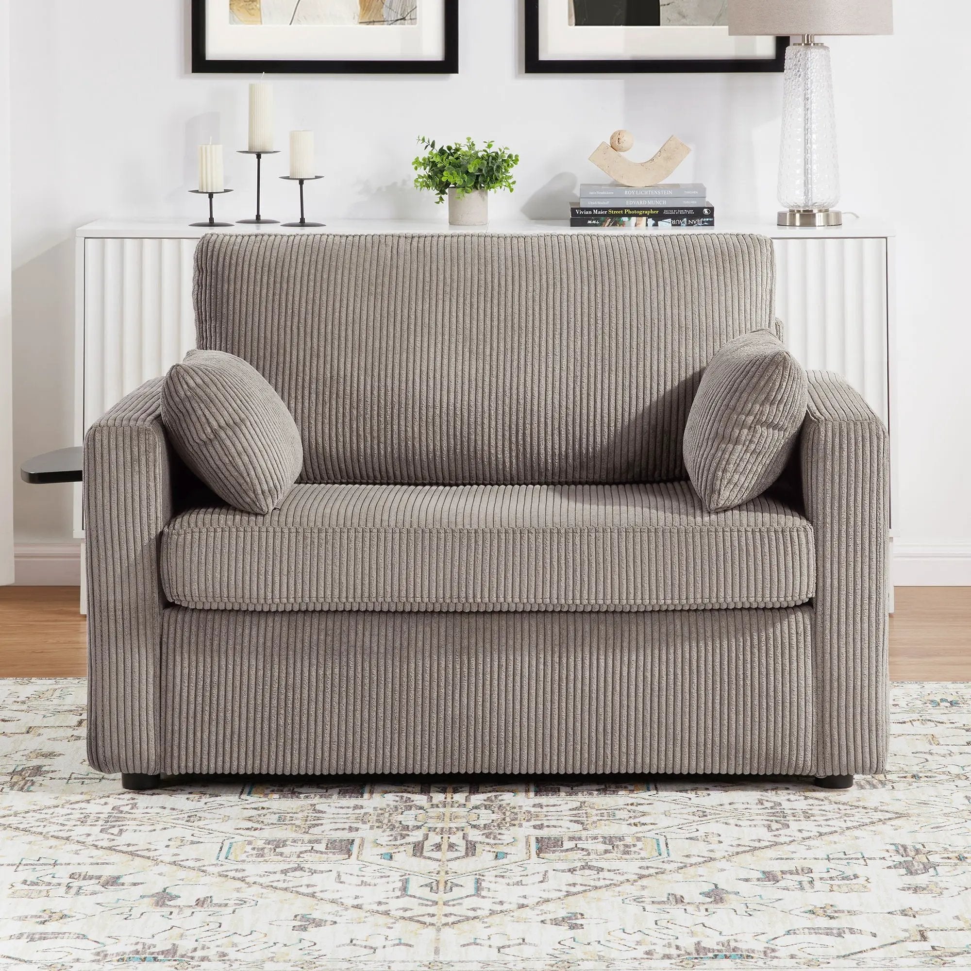 Sleeper Sofa With Foldable Mattress, USB Ports, Side Table & Storage Pocket by Unique Piece Furniture
