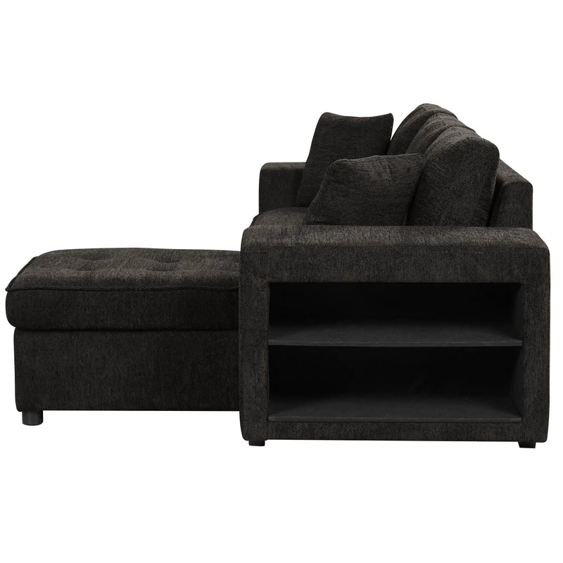 Modern L-Shape 3 Seat Reversible Sectional Couch, Pull Out Sleeper Sofa With Storage Chaise And 2 Stools For Living Room Furniture Set by HouseOfZazla