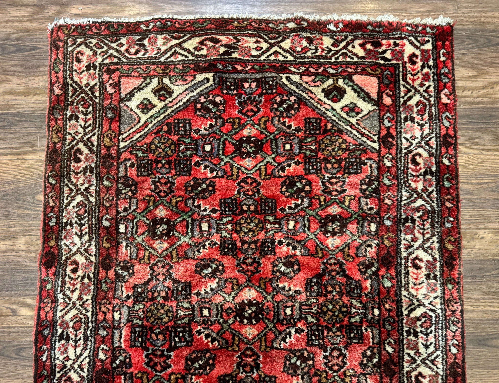 Persian Runner Rug 3x10, Wool Hand Knotted Hallway Rug 3 x 10 ft, Red and Ivory, Hamadan Angelas Runner by Jewel Rugs