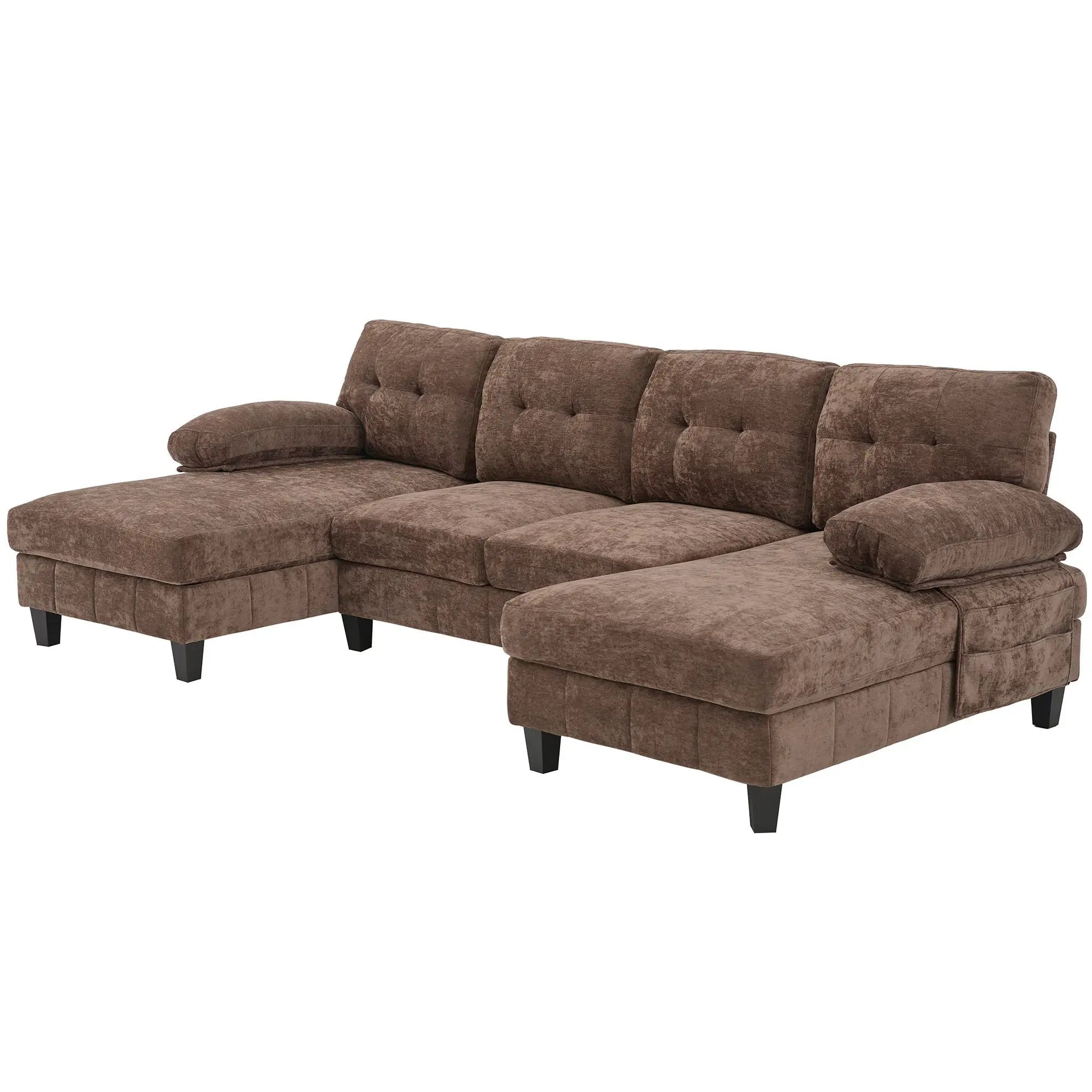 U-Shaped Sectional Sofa 103.5" Fabric Couch With Dual Chaise Lounges, Storage Pockets, Armrest Pillows by HouseOfZazla