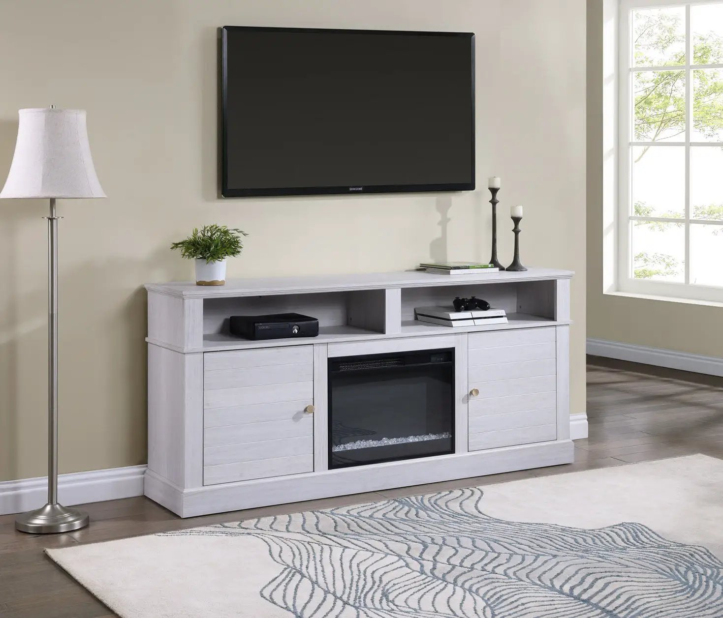 Terra - TV Stand Console With Fireplace - White Walnut by HouseOfZazla