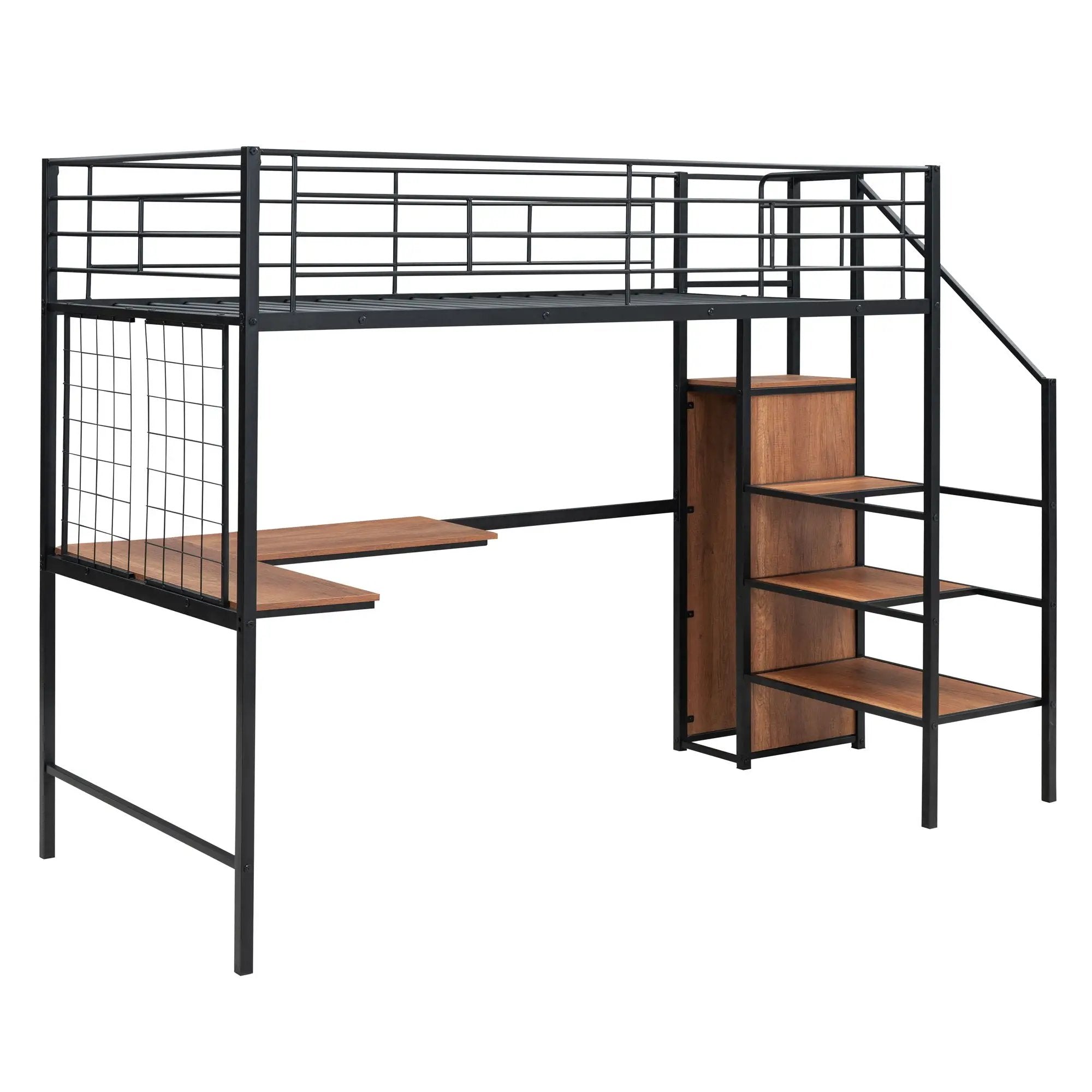 Loft Bed With Desk And Grid, Stylish Frame With Lateral Storage Ladder And Wardrobe by HouseOfZazla
