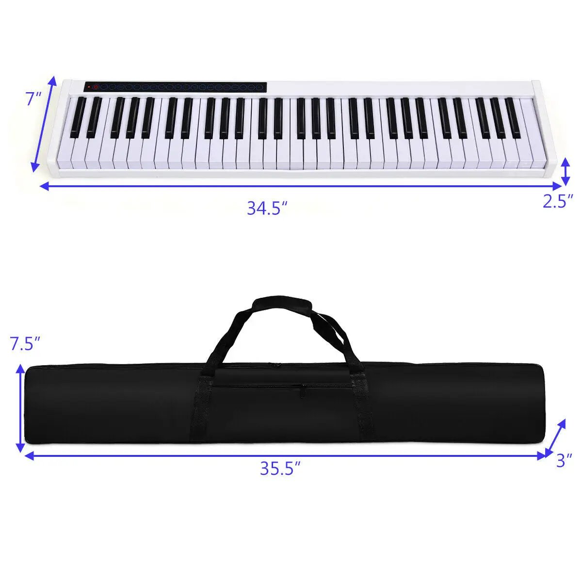 61-Key Portable Digital Stage Piano with Carrying Bag-White by DirectDeals