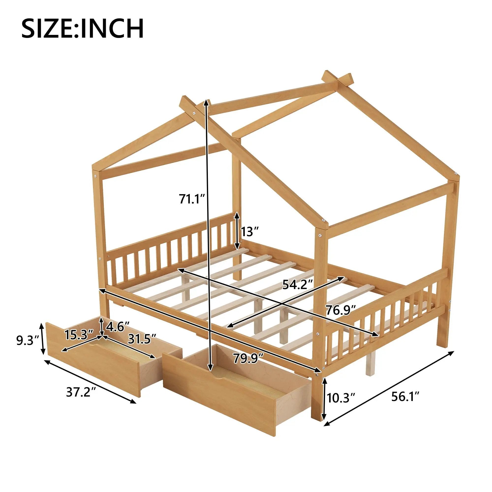 House Style Platform Bed With Headboard, Footboard, 2 Drawers, And Roof Design by Unique Piece Furniture