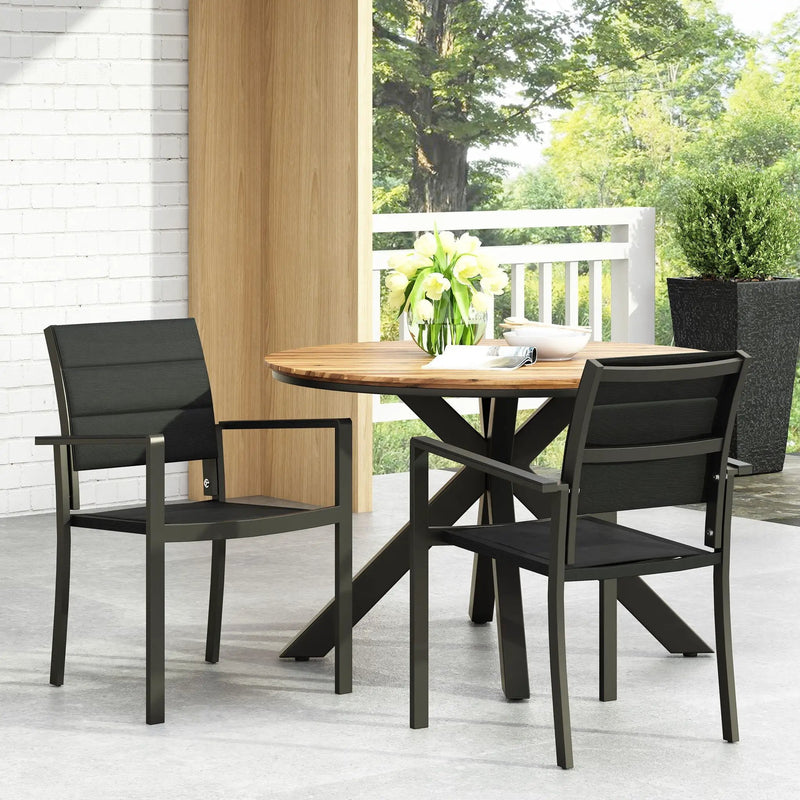 Baird Outdoor Mesh and Aluminum Dining Chairs - Black by HouseOfZazla