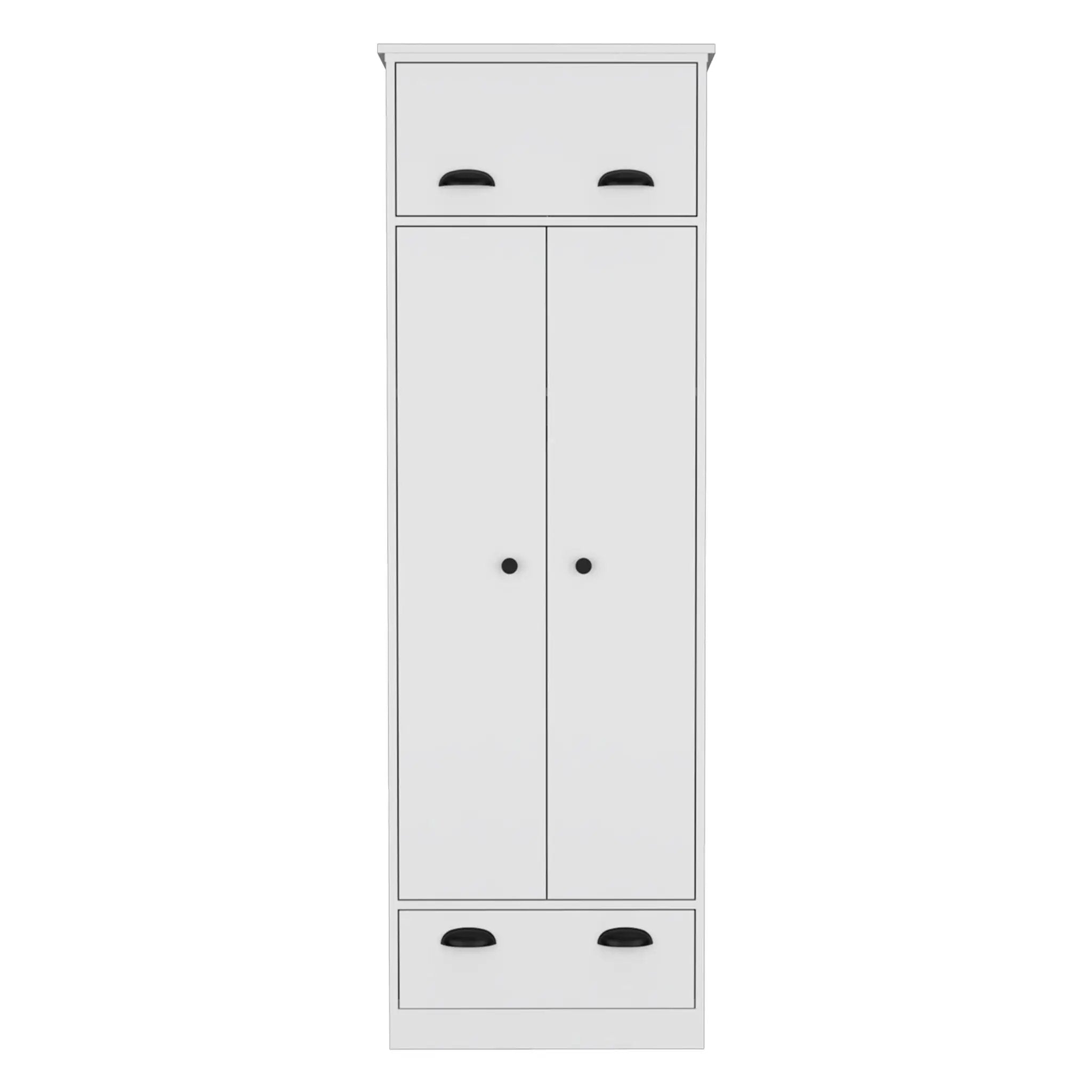 Dresser Closet With Upper Storage Covered With 1 Door, 2 Central Shelves, 1 Tube For Hanging Clothes Covered By 2 Doors, 1 Drawer At The Bottom - White by Unique Piece Furniture