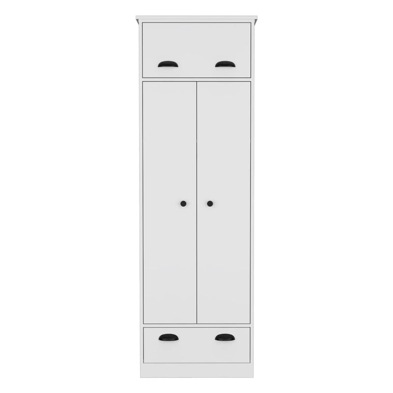 Dresser Closet With Upper Storage Covered With 1 Door, 2 Central Shelves, 1 Tube For Hanging Clothes Covered By 2 Doors, 1 Drawer At The Bottom - White by Unique Piece Furniture
