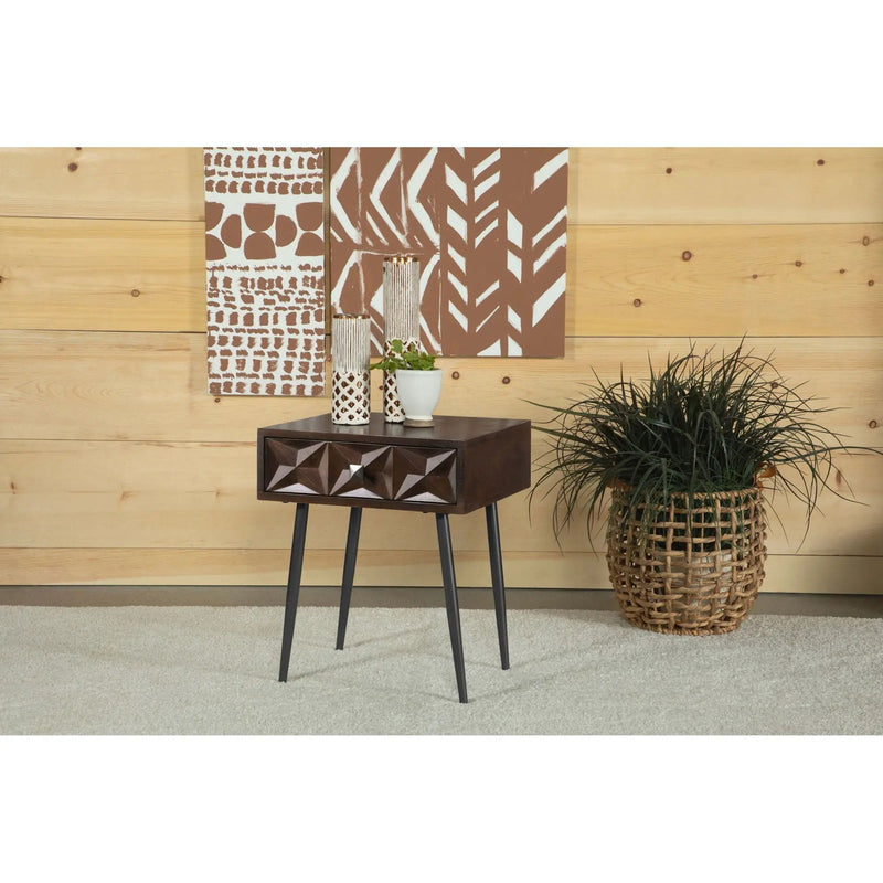 Gibson - Coffee 1 Drawer Rectangular Side Table With Angled Legs - Coffee by HouseOfZazla