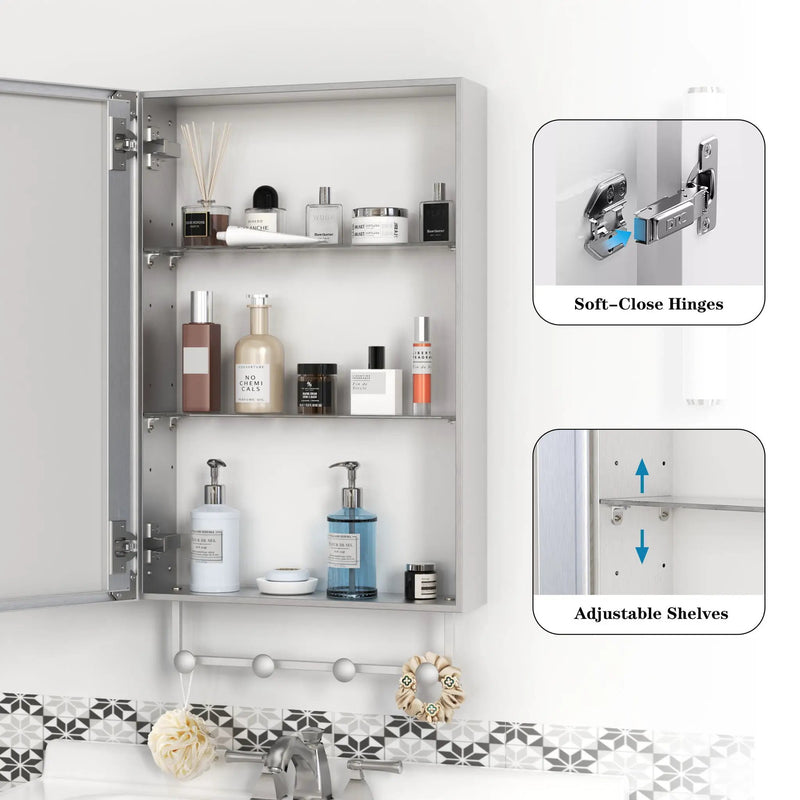 Medicine Cabinet, Wall Mounted Bathroom Mirror With Storage, Adjustable Shelves - Silver by HouseOfZazla