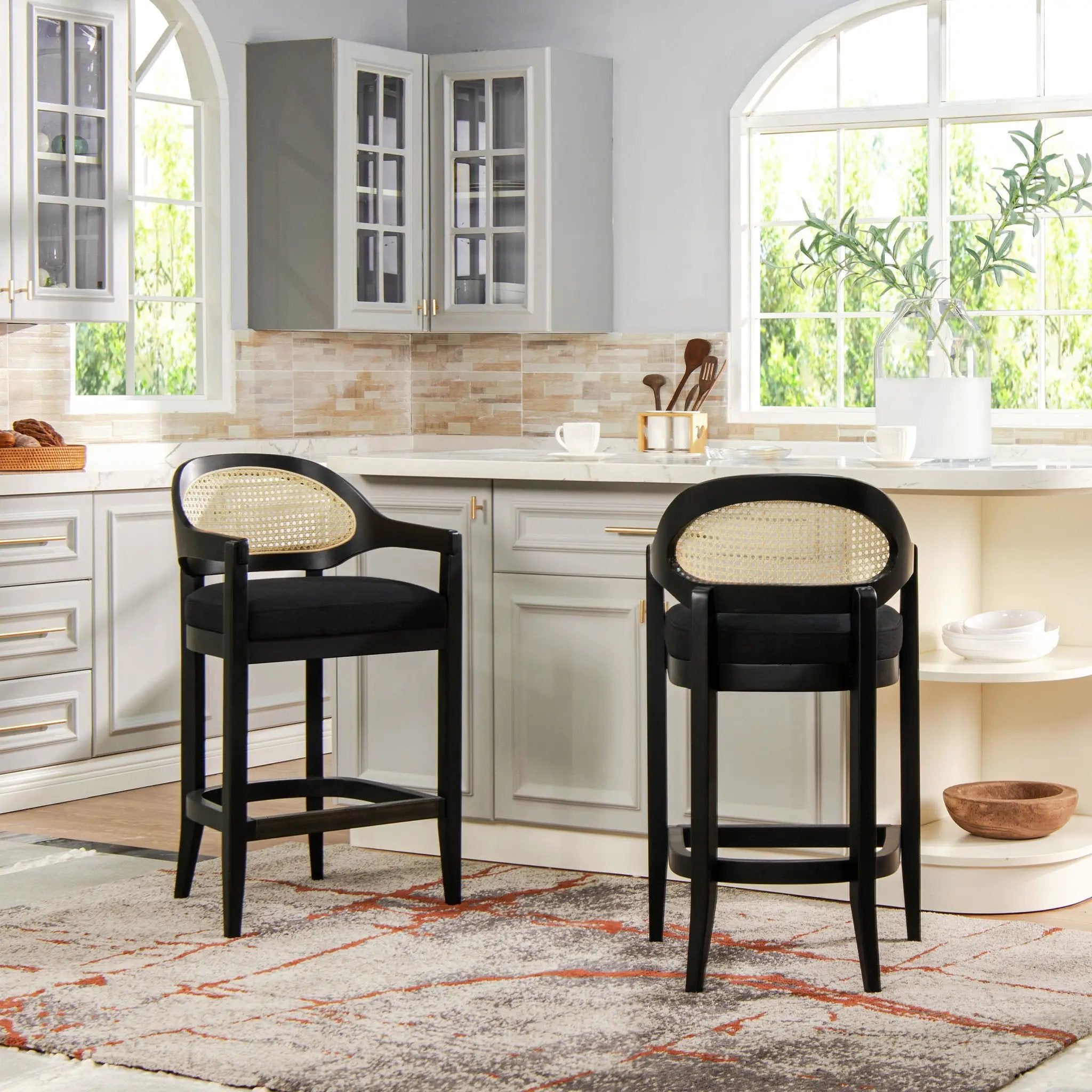 Americana - Mid-Century Modern Cane Back Counter Stool by Unique Piece Furniture