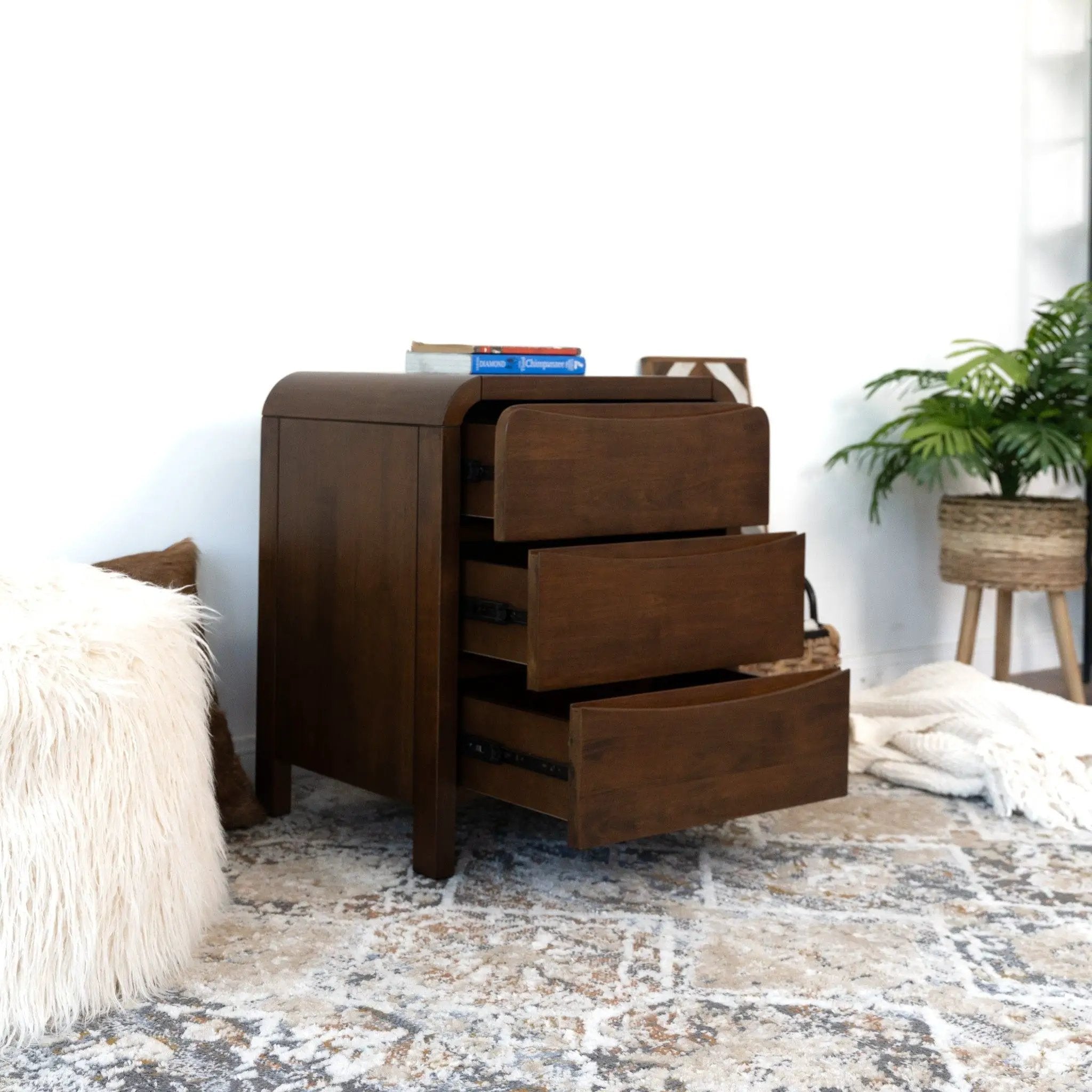 Lionel - Nightstand 3 Drawer Bed Side Table - Brown by HouseOfZazla