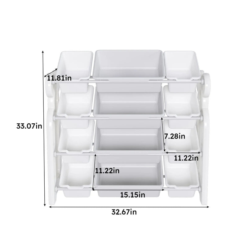 Multi Functional Kids Toy Storage Organizer Cabinet With Hdpe Shelf And 12 Bins - Gray White by Unique Piece Furniture