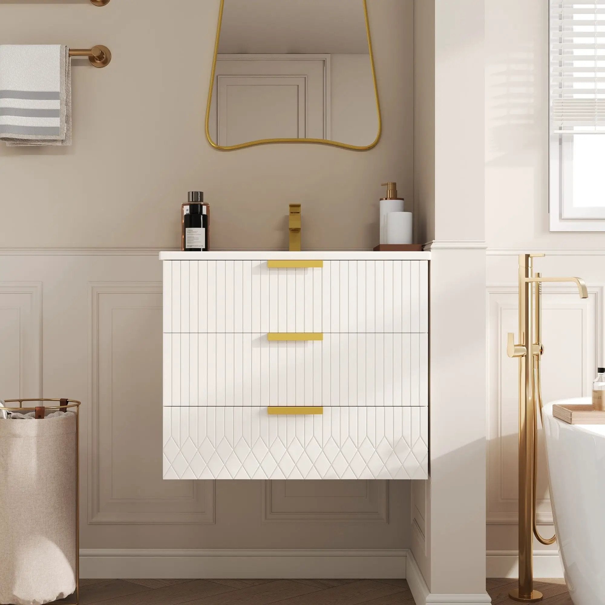 Wall Mounted Floating Cabinet With Double Drawer, Rectangular Sink by Unique Piece Furniture
