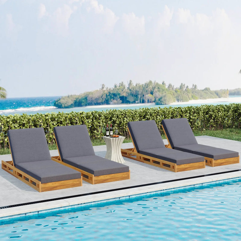 Lounge Chaise Set, Acacia Solid Wood with Lounge Cushion by HouseOfZazla