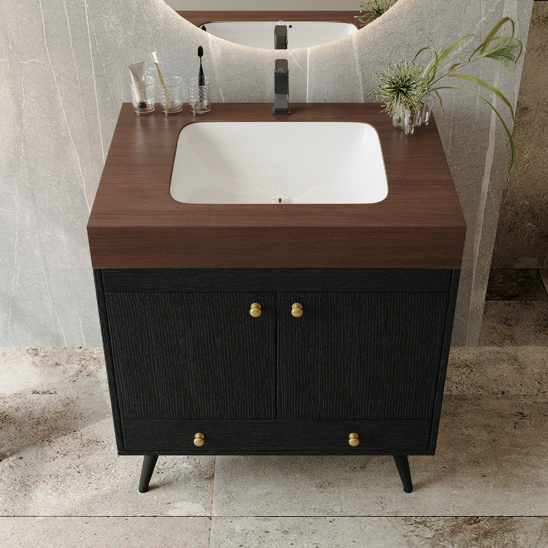 Contemporary Free-standing Bathroom Vanity with Faux Marble Top & Ceramic Sink by HouseOfZazla
