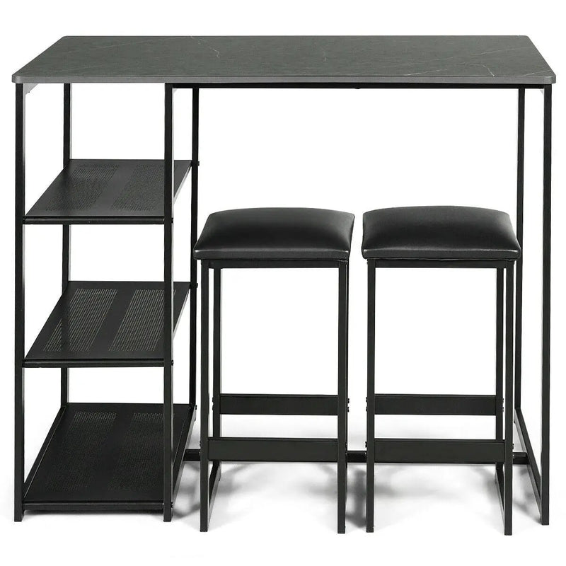 3 pcs Dining Set with Faux Marble Top Table and 2 Stools-Black by DirectDeals