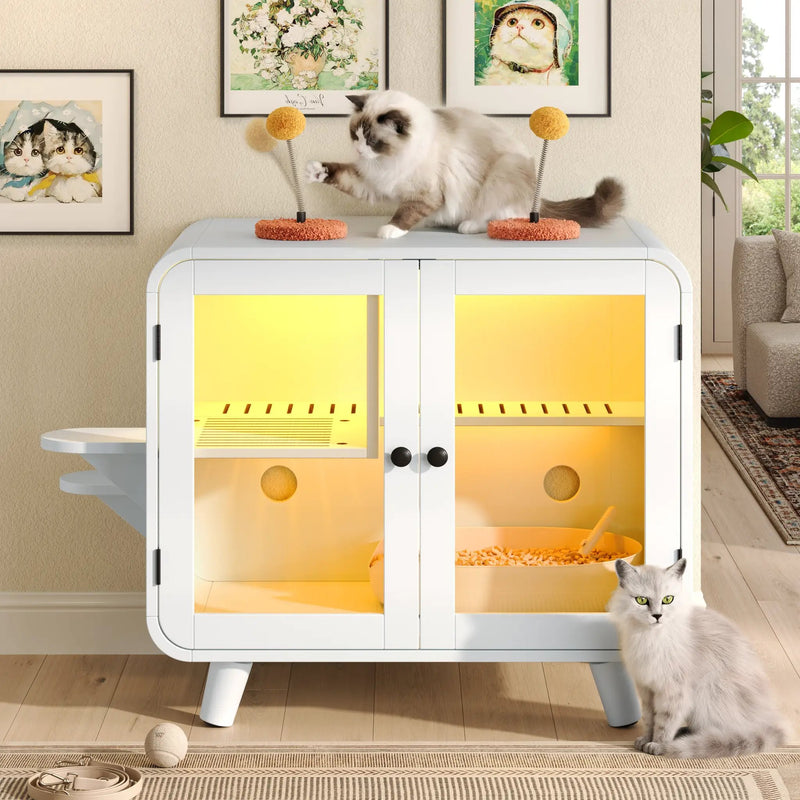 Cat Hidden Litter Box Enclosure with RGB LED Light by HouseOfZazla