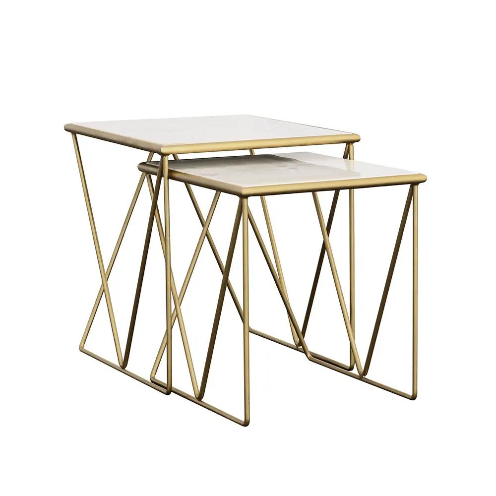 Bette 2-piece Marble Top Nesting Table Set White and Gold by Unique Piece Furniture