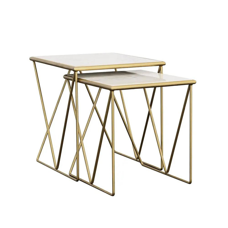 Bette 2-piece Marble Top Nesting Table Set White and Gold by Unique Piece Furniture