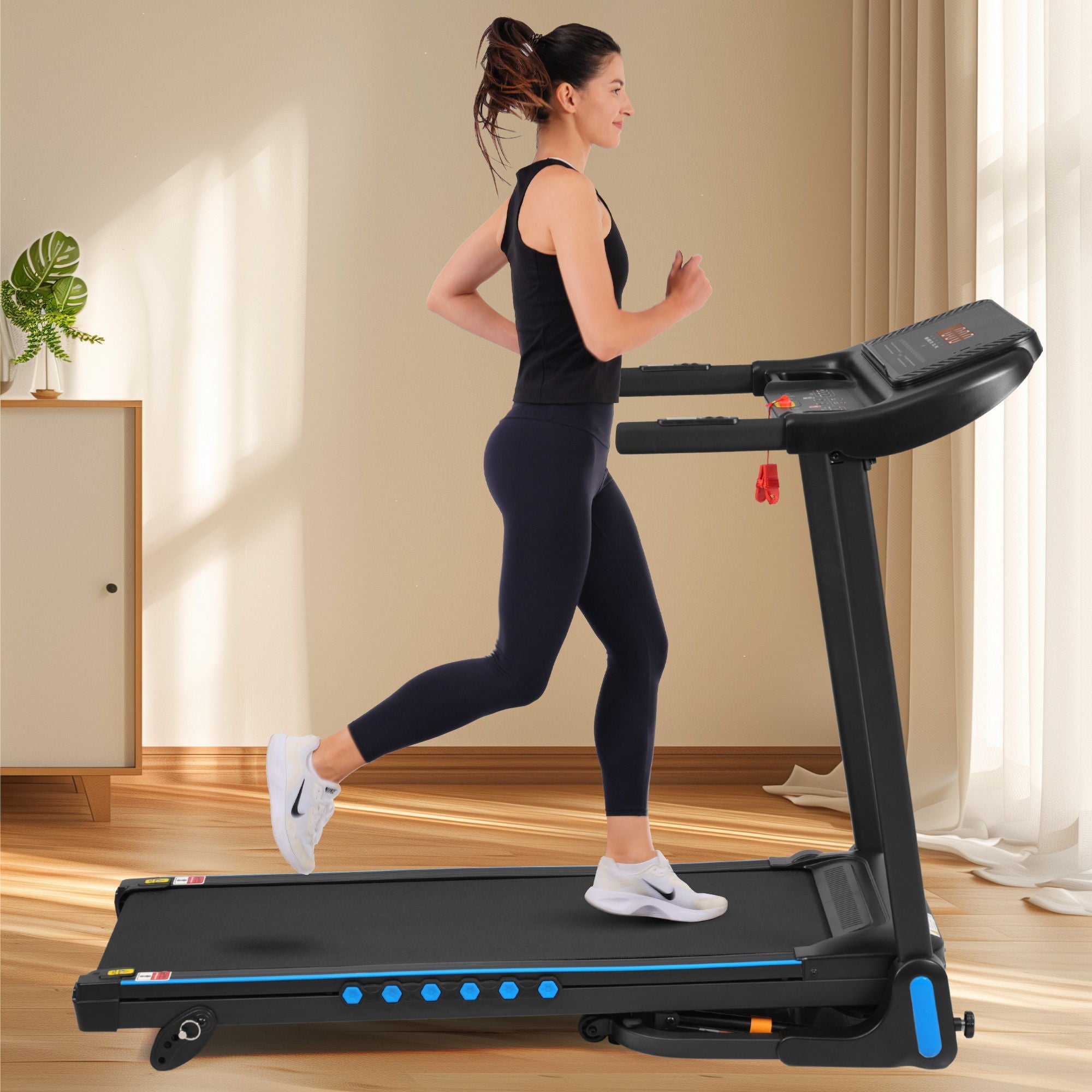 Incline Treadmill For Running & Walking, Hydraulic System Auto Folding With Type C & USB Charge For Android, 10Mph, Bluetooth Speaker - Black by HouseOfZazla