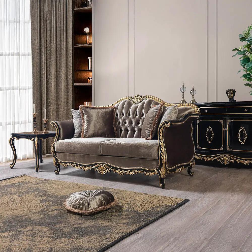 Betria - Loveseat With 4 Pillows - Light Green Velvet, Gold & Black High Gloss by Unique Piece Furniture