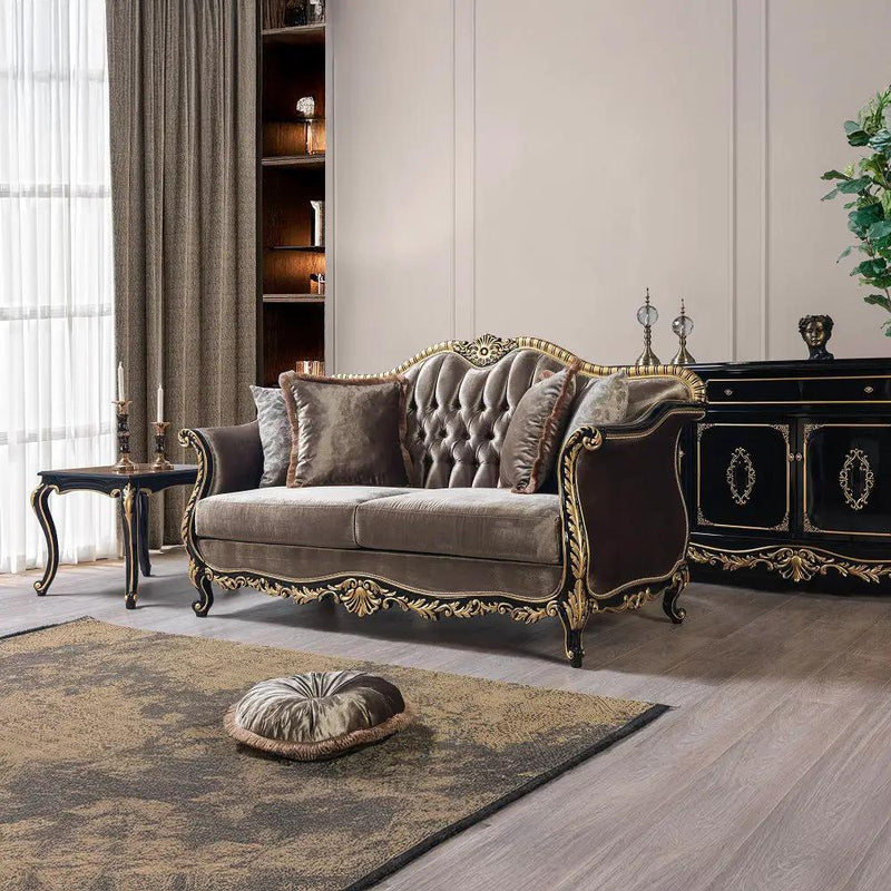 Betria - Loveseat With 4 Pillows - Light Green Velvet, Gold & Black High Gloss by Unique Piece Furniture