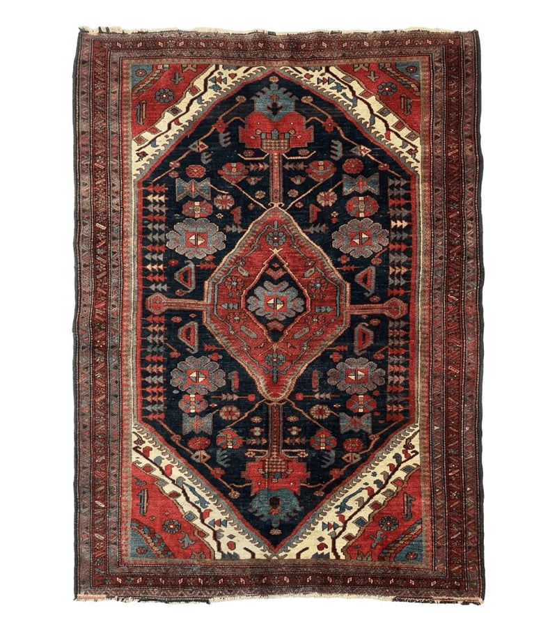 Antique Persian Bidjar Rug 5x6, Navy Blue and Red, Persian Tribal Rug by Jewel Rugs