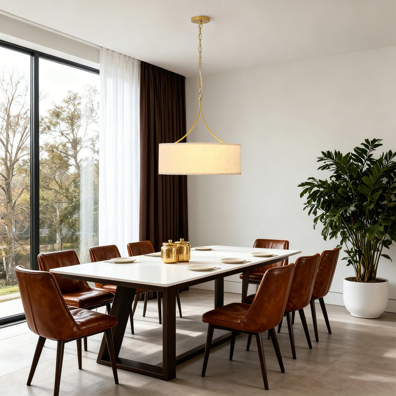 3-Light Gold Fabric Drum Pendant Light by HouseOfZazla