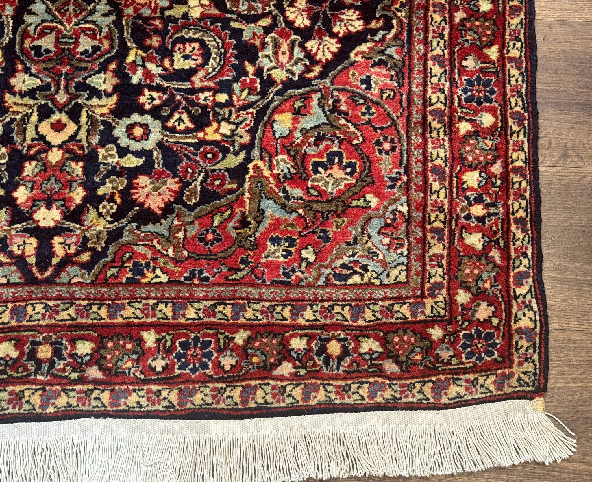 Antique Persian Sarouk Rug 4x5, Dark Blue and Red, Floral Medallion, Fine by Jewel Rugs