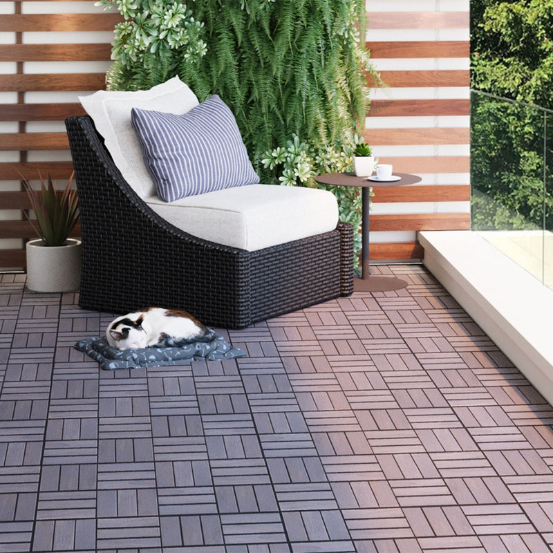 Acacia Wood Interlocking Deck Tiles Checker Pattern For Outdoor Flooring by HouseOfZazla