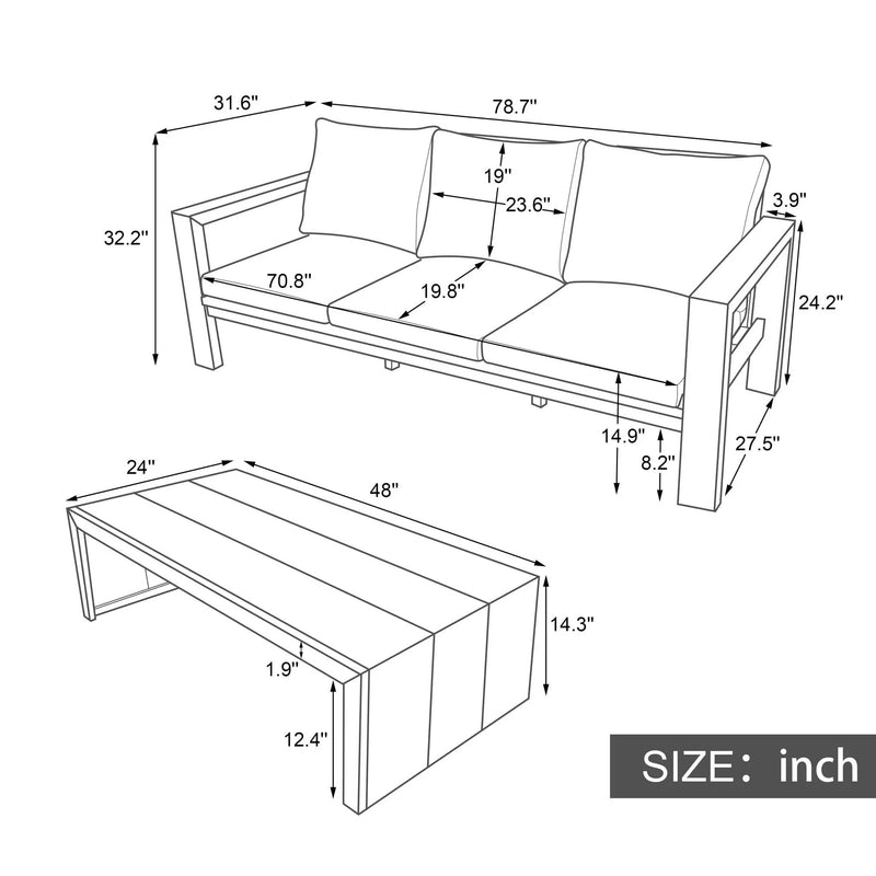 3 Seater Patio Set, Outdoor Sofa & Coffee Table Set by HouseOfZazla