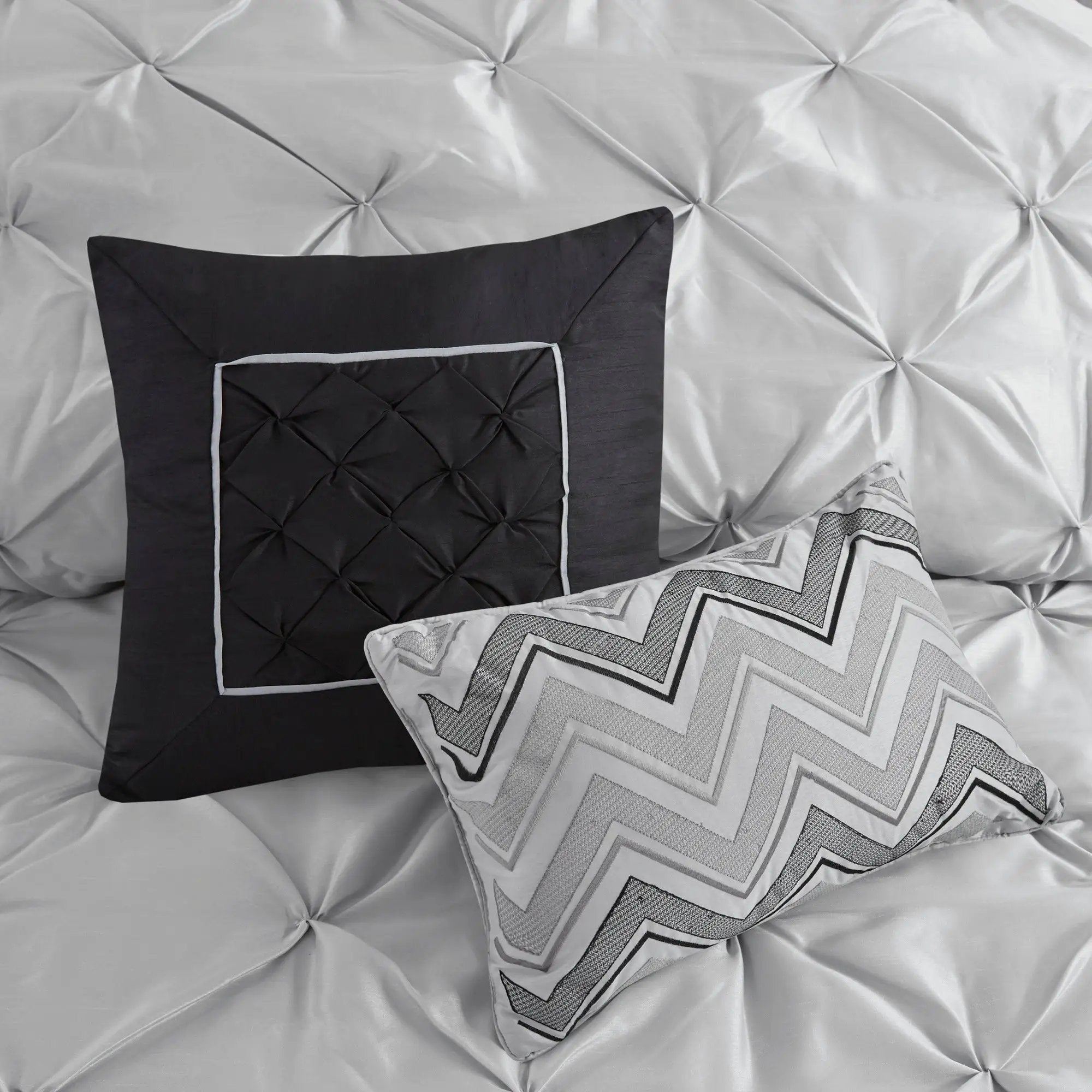 7-Piece King 100% Polyester Pieced Pleated Tufted Comforter Set by HouseOfZazla