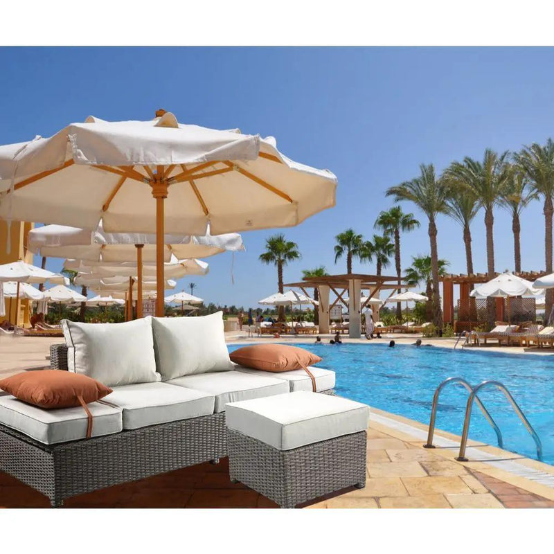 Salena - Patio Sofa With 2 Pillows & Ottoman - Beige Fabric & Gray Wicker by Unique Piece Furniture