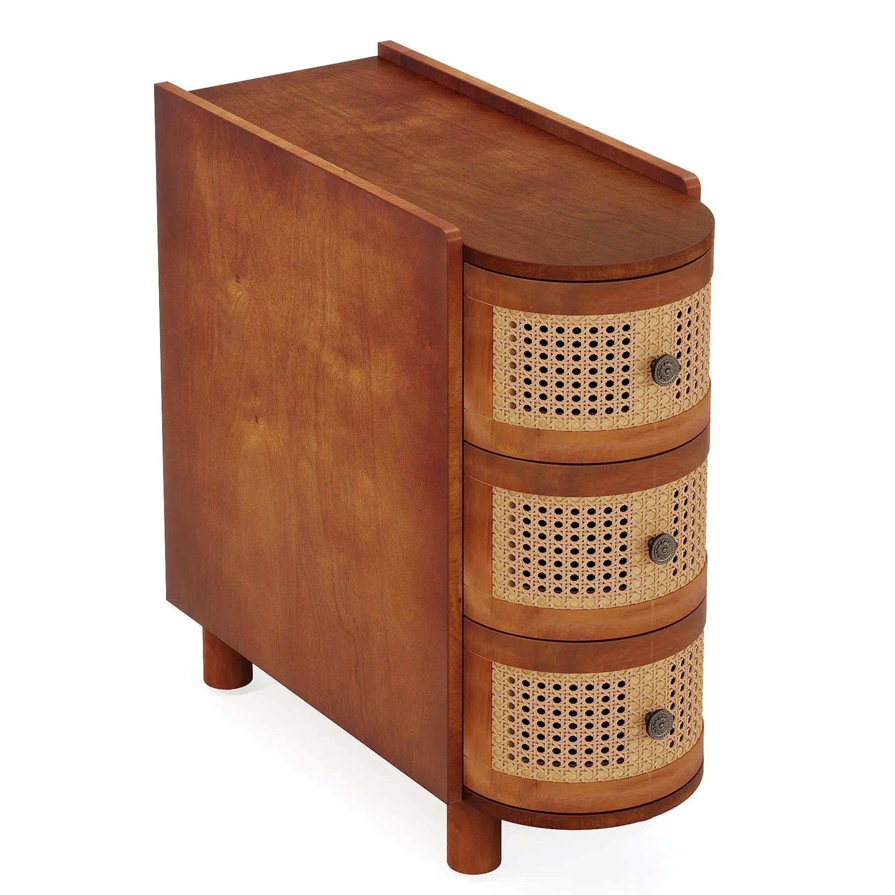 Narrow 3 Drawer End Table, Compact Nightstand For Living Room - Brown Oak by HouseOfZazla