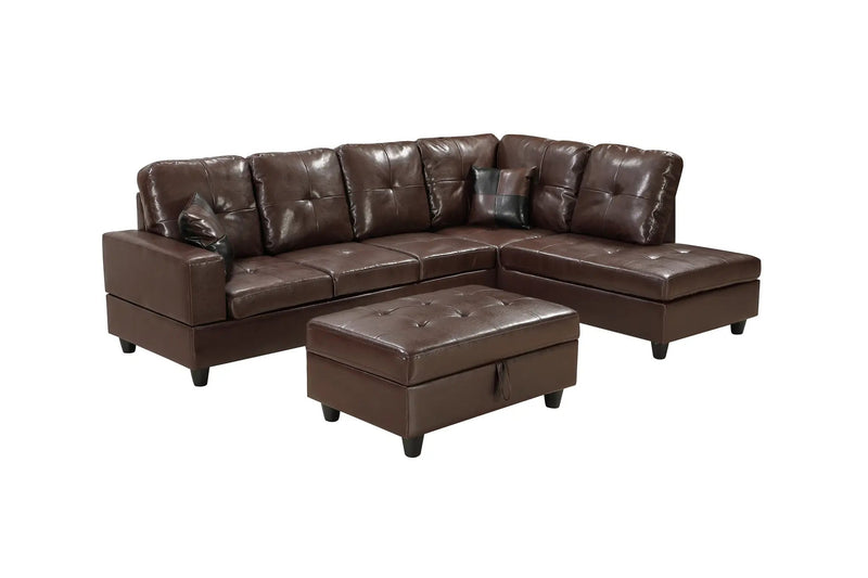 3 Pc Sectional Sofa Set Brown Faux Leather Left-Facing Chaise by HouseOfZazla