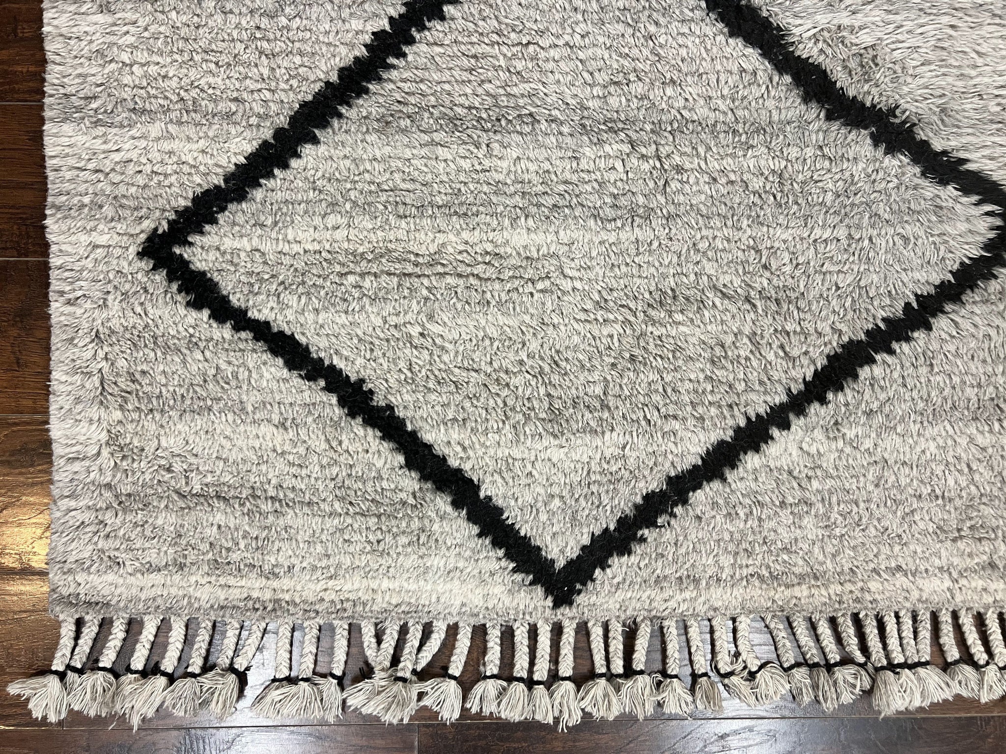 Modern Shag Rug 8x10, Gray and Black, Wool and Cotton, Lulu and Georgia, Handmade Indian Shag Rug by Jewel Rugs