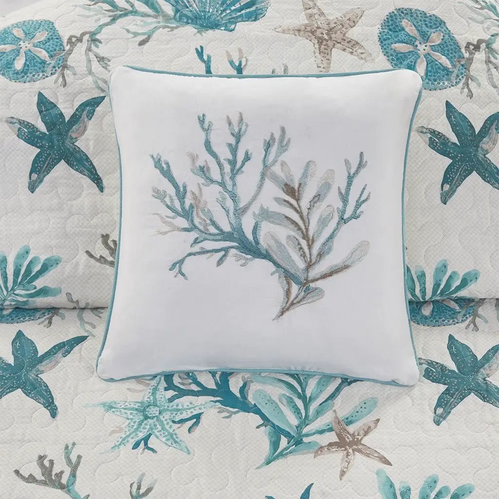 6 Piece Cotton Sateen Quilt Set with Throw Pillows Aqua King/Cal King by HouseOfZazla