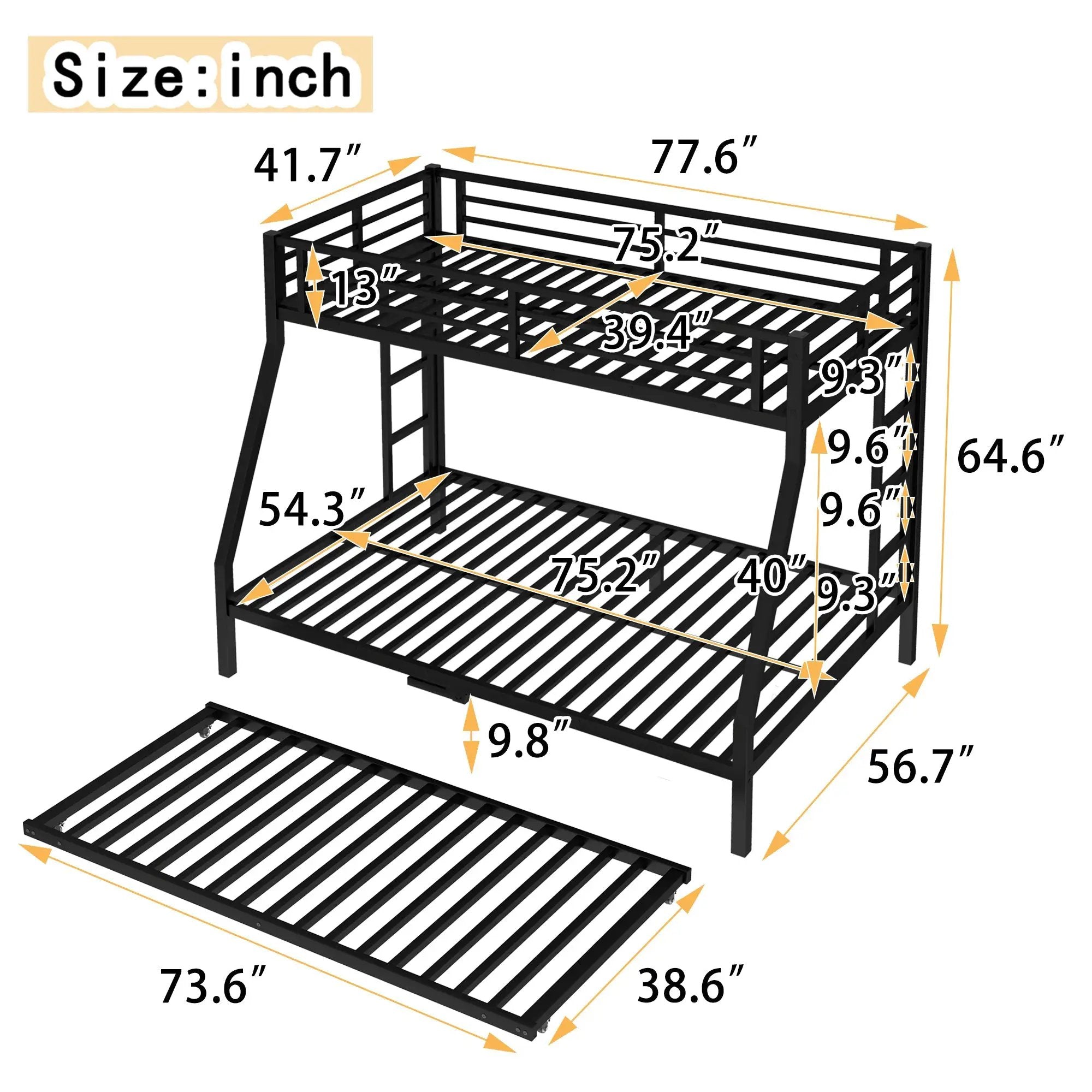 Twin Over Full Metal Bunk Bed with Twin Size Trundle by HouseOfZazla